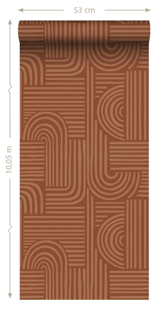 Tapeta z motywem geometrycznym w odcieniach terakota 139938_esta