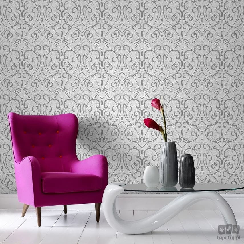 Szaro-srebrna tapeta winylowa tłoczona w ornament na betonowym tle 103039