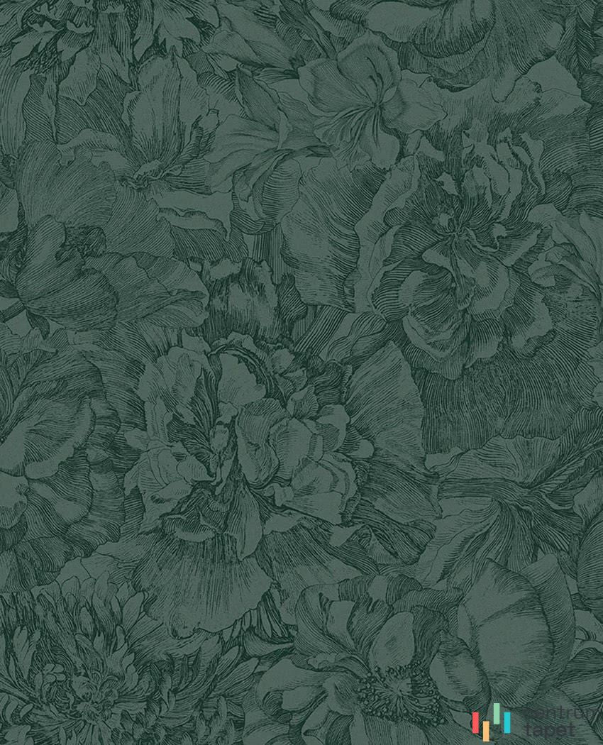 Gęsty zielony kwiatowy rysunek z pełnymi płatkami i liśćmi Museum 307345