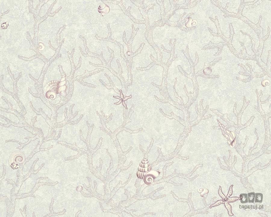 Tapeta z ornamentami z motywem morskim w odcieniu jasnej szarości i fioletu 34496-4