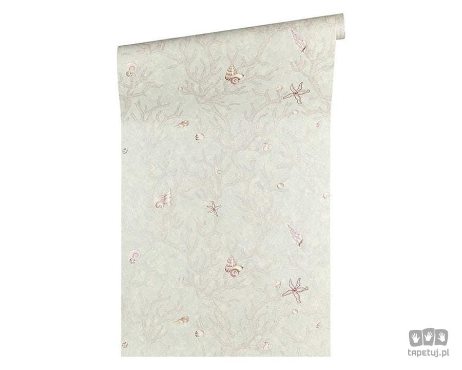 Tapeta z ornamentami z motywem morskim w odcieniu jasnej szarości i fioletu 34496-4