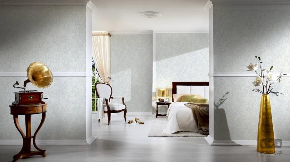 Zielona tapeta z ornamentami z motywem morskim 34497-2