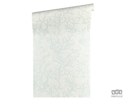 Zielona tapeta z ornamentami z motywem morskim 34497-2