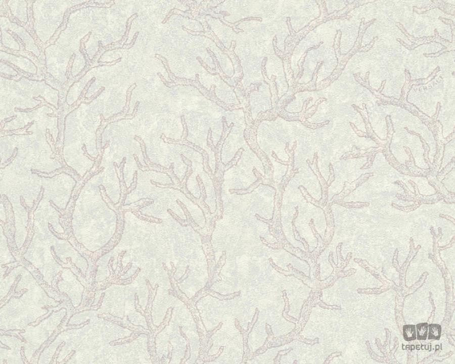 Tapeta z ornamentami z motywem morskim w odcieniu jasnej szarości i fioletu 34497-4