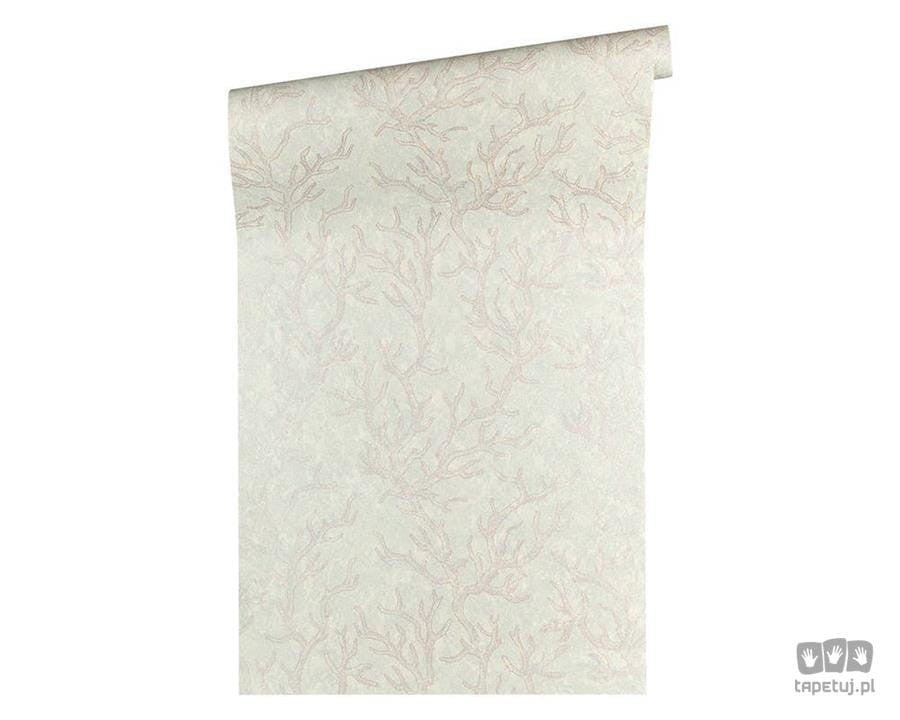 Tapeta z ornamentami z motywem morskim w odcieniu jasnej szarości i fioletu 34497-4