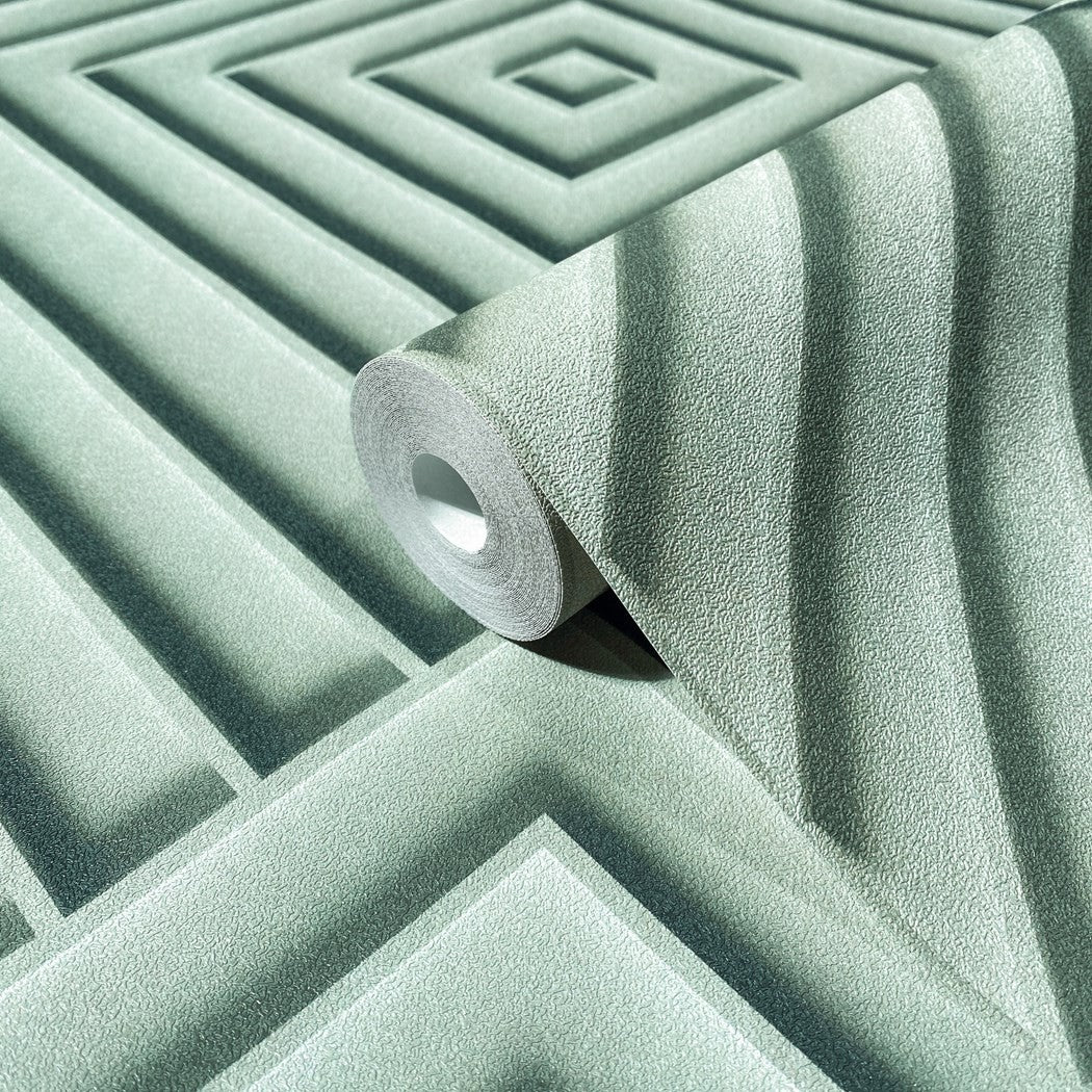 Rozwinięta zielonkawa rolka Shades Iconic 34485 z koncentryczną geometrią