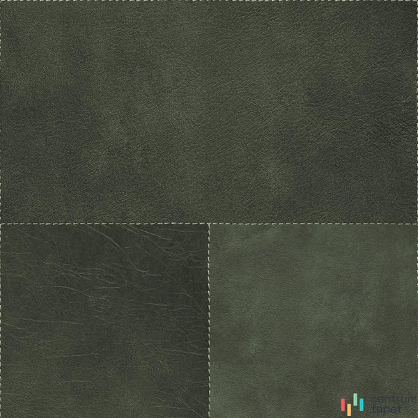 Wzór tapety Luxury Skins 357239 – oliwkowe płaty skóry połączone jasnym przeszyciem