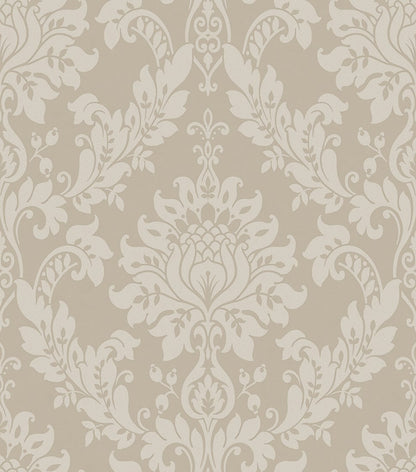 Jasny symetryczny ornament roślinny na beżowej tapecie Eleganza 36441