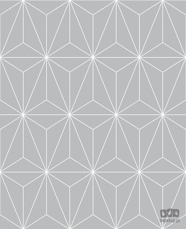 Srebrna tapeta w białe linie wzór geometryczny 104740