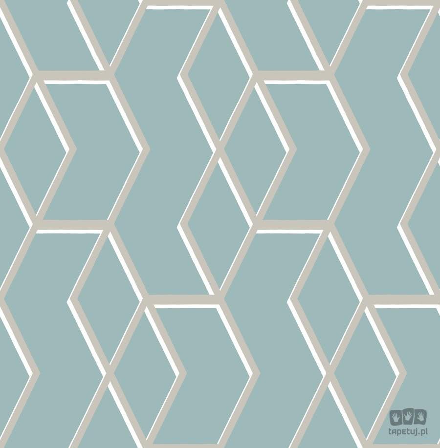 Miętowa tapeta w złoto-biały wzór geometryczny 104732