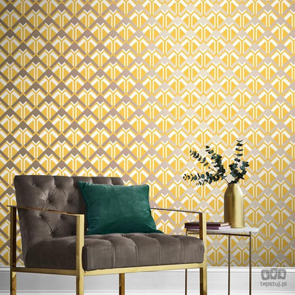 Żółta tapeta art deco w romby 105584