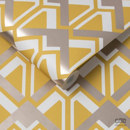 Żółta tapeta art deco w romby 105584