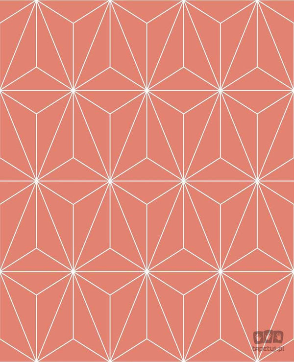 Koralowa tapeta w białe linie wzór geometryczny 104739