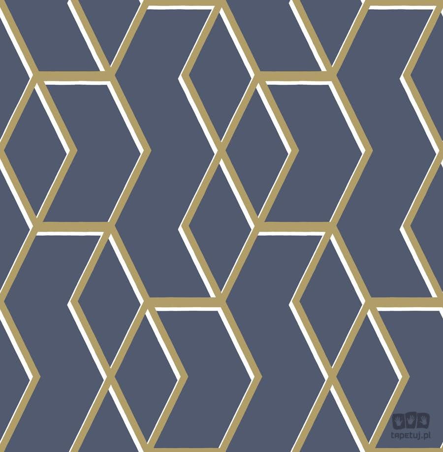 Granatowa tapeta w złoto-biały wzór geometryczny 104735