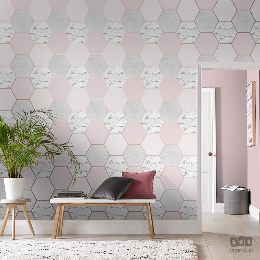Tapeta różowo-szary wzór geometryczny 106344