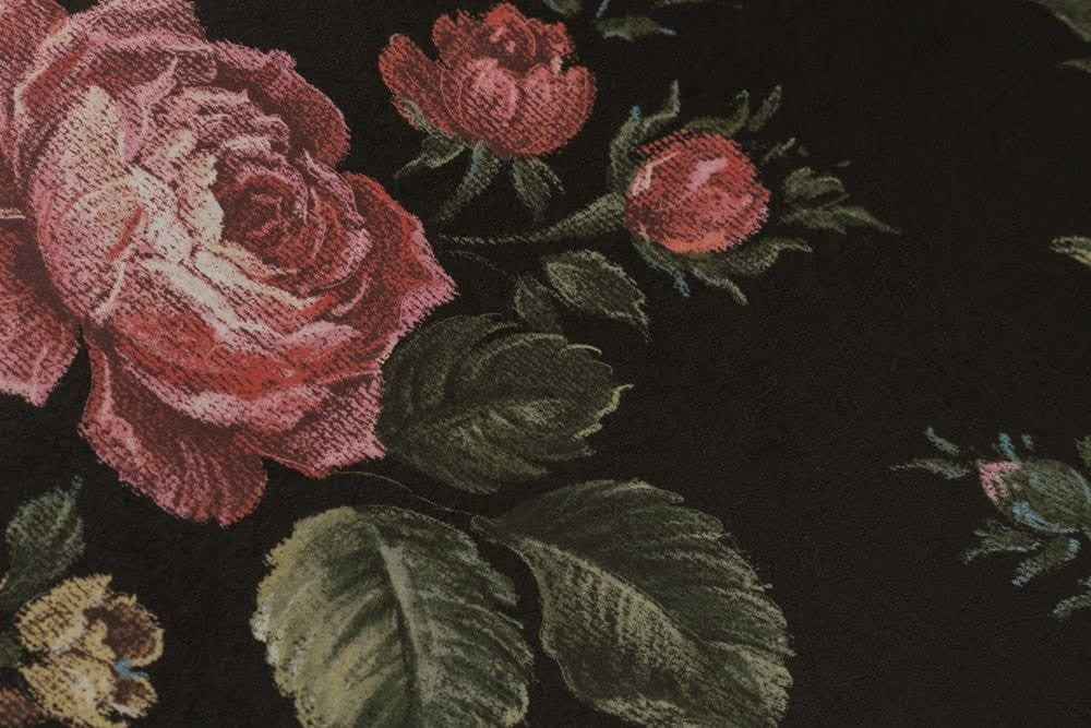 Tapeta z motywem kwiatowym w stylu vintage na czarnym tle 103504