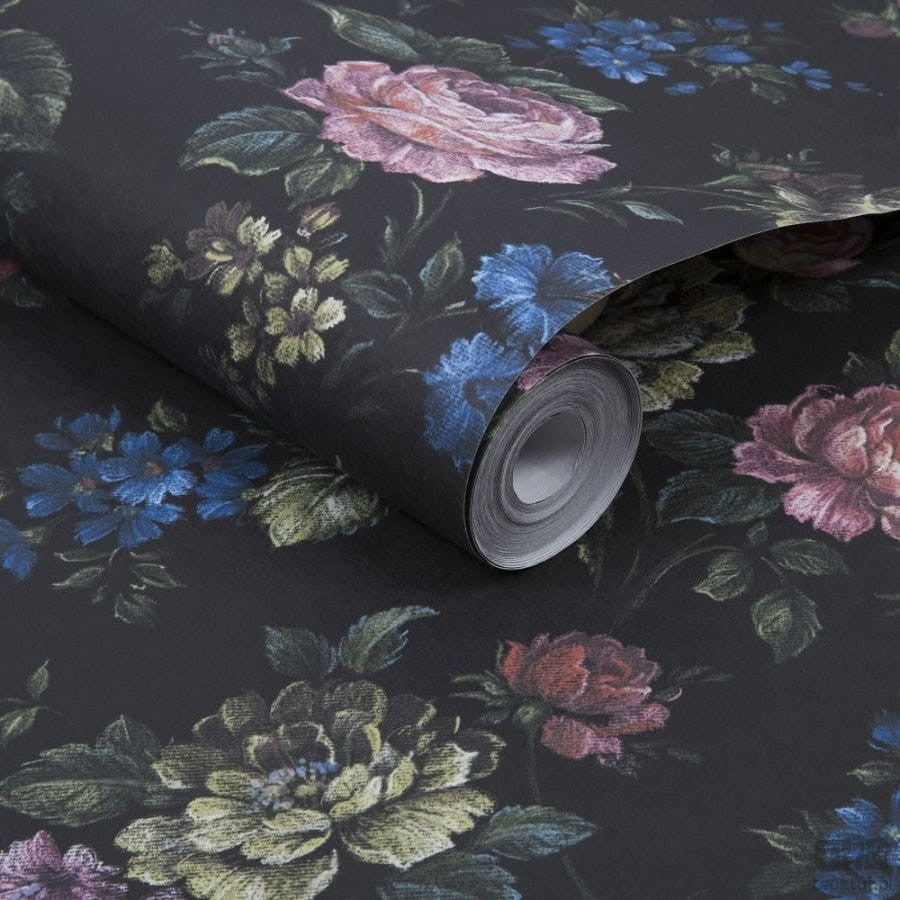 Tapeta z motywem kwiatowym w stylu vintage na czarnym tle 103504