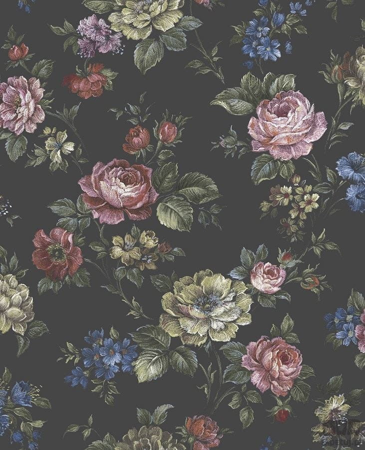 Tapeta z motywem kwiatowym w stylu vintage na czarnym tle 103504