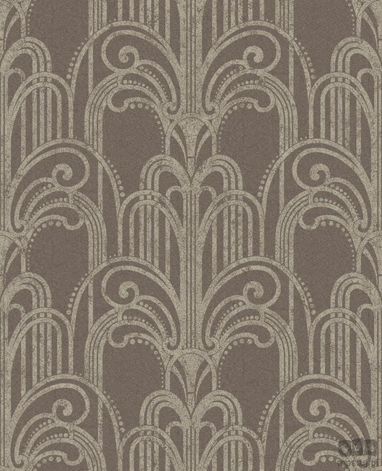 Brązowo-złota tapeta na flizelinie wzór art deco 105921