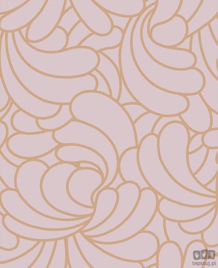 Różowa tapeta na flizelinie w złoty wzór art deco liście 105281