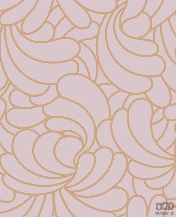 Różowa tapeta na flizelinie w złoty wzór art deco liście 105281