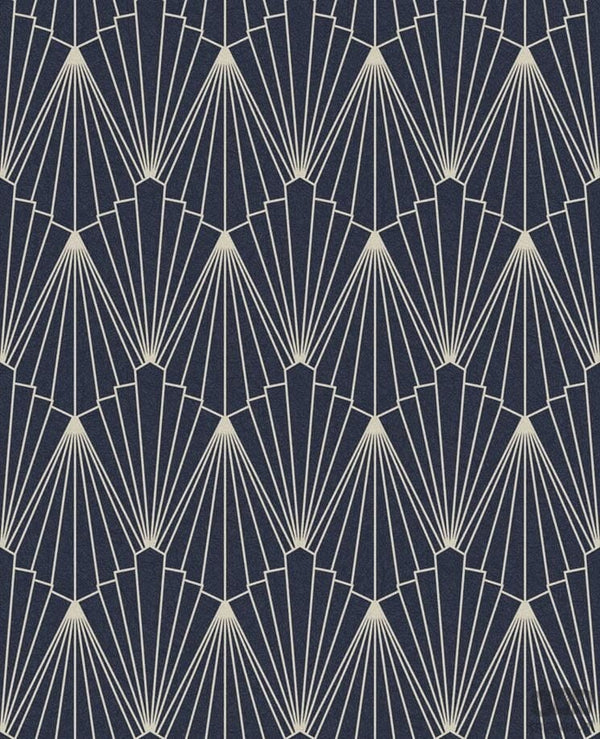 Granatowa tapeta w srebrny wzór geometryczny 105928