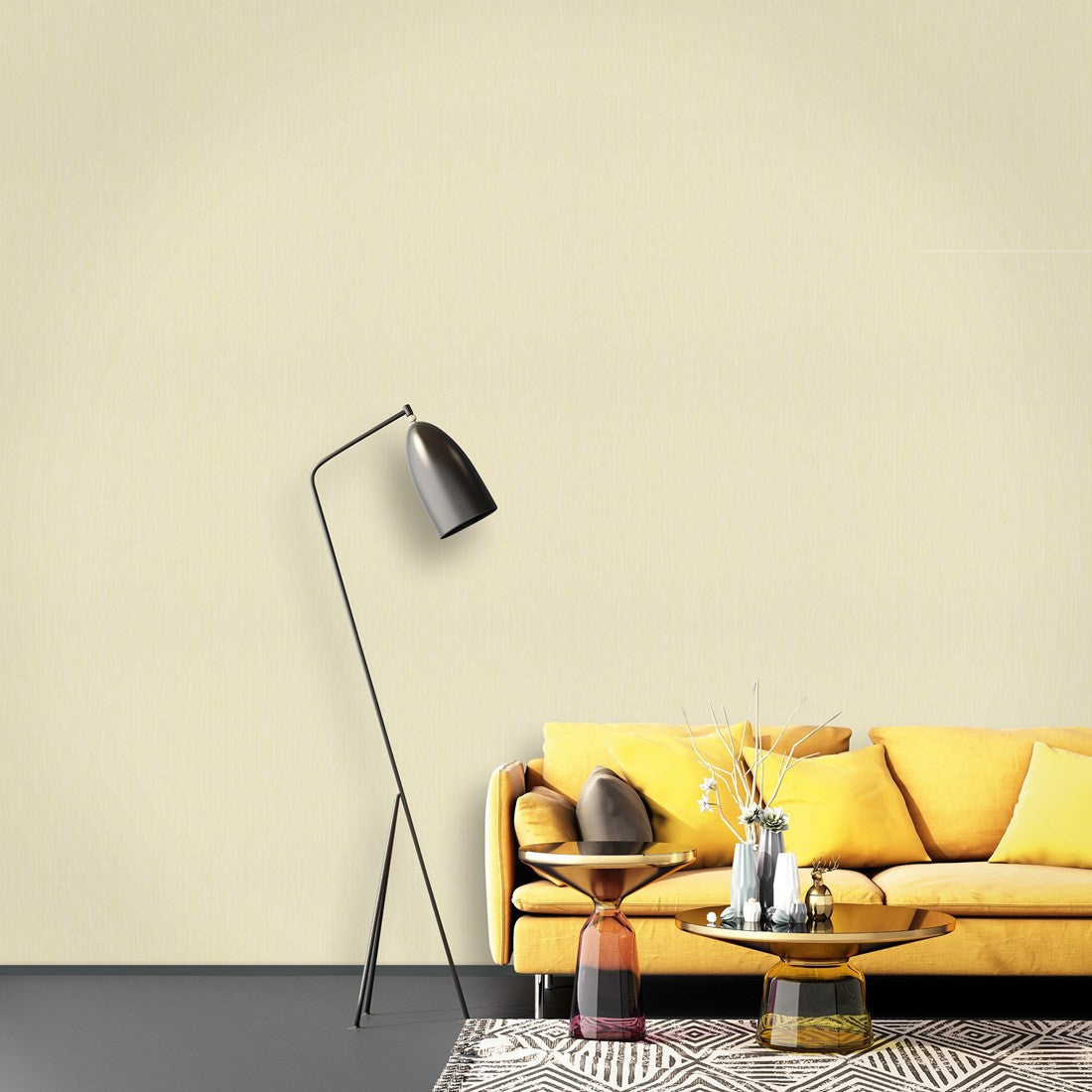 Żółta dekoracja Trendy 56523 przy żółtym siedzisku i lampie