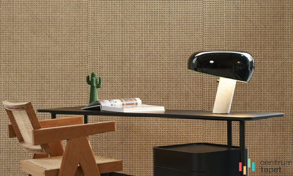 Rattanowy motyw Icons 85541 na ścianie we wnętrzu z drewnianym fotelem