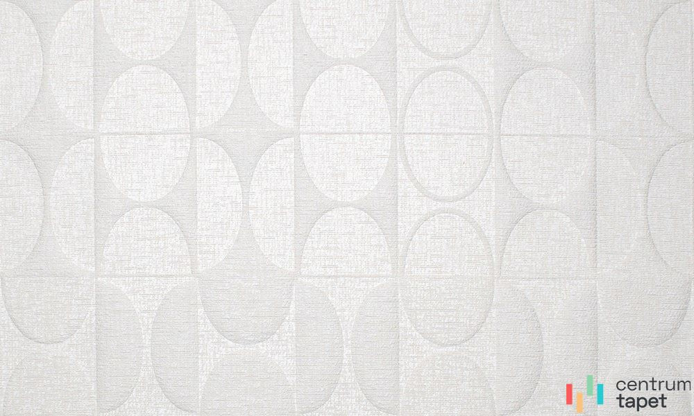 Biała tapeta geometryczna Arte 85550 – owale i półowale w pionowych kolumnach, zbliżenie wzoru