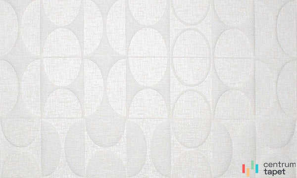 Biała tapeta geometryczna Arte 85550 – owale i półowale w pionowych kolumnach, zbliżenie wzoru