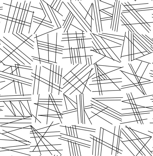 Cienkie czarne przecinające się kreski i kanciaste układy na bieli Modern Flock Tilt001